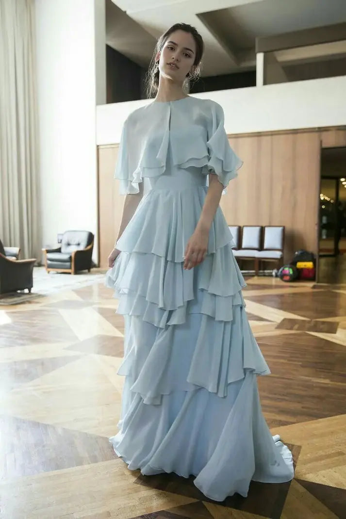 Aimishang Elegant A Line Layered Chiffon Evening Party Dress Classy Long Formal Wedding Guest Dress
