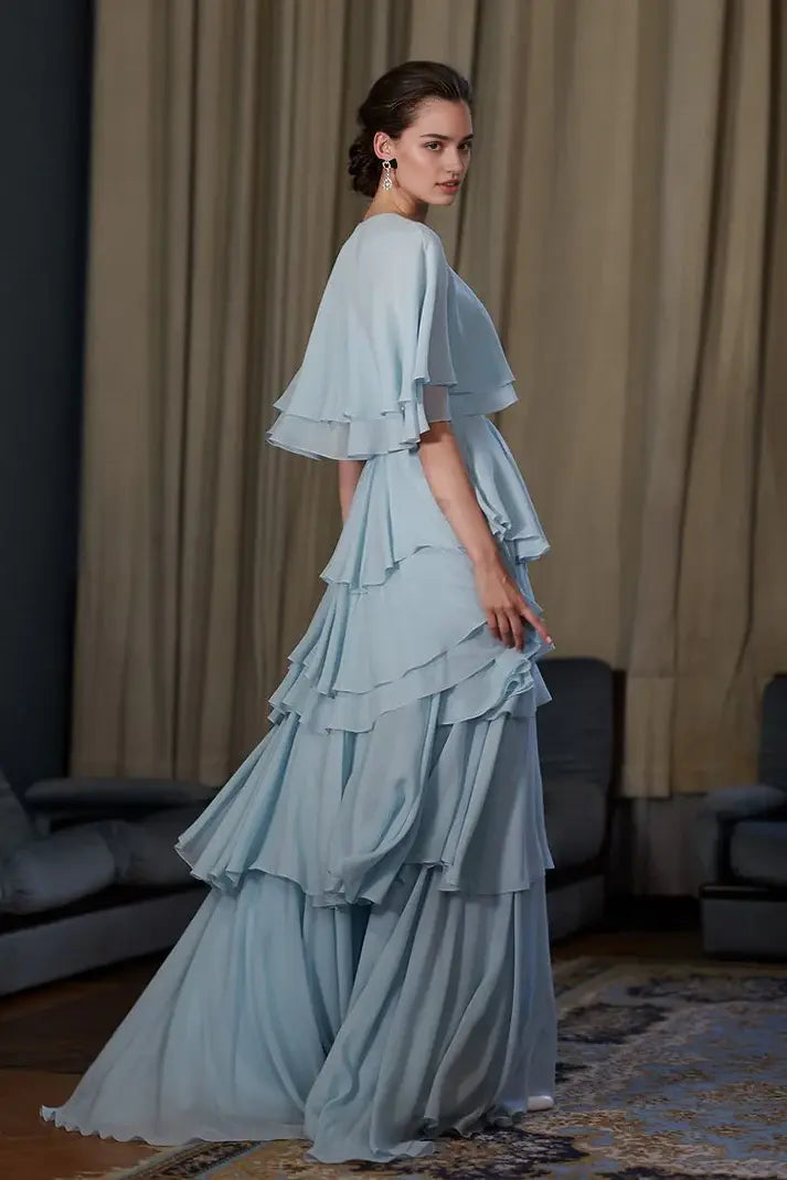 Aimishang Elegant A Line Layered Chiffon Evening Party Dress Classy Long Formal Wedding Guest Dress