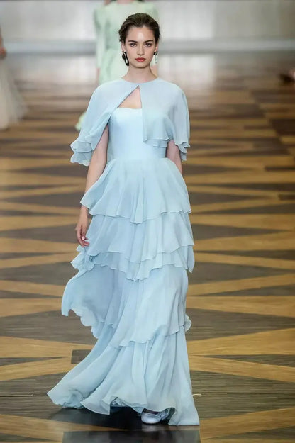 Aimishang Elegant A Line Layered Chiffon Evening Party Dress Classy Long Formal Wedding Guest Dress