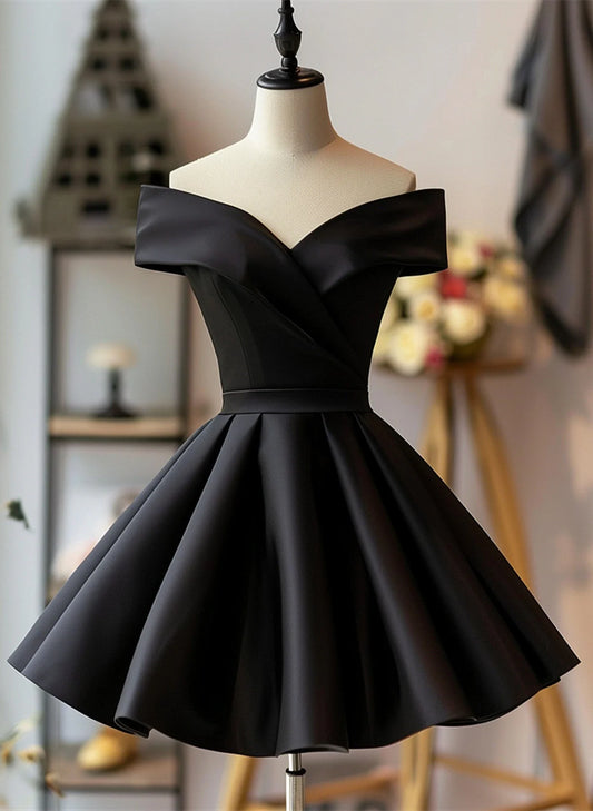 Aimishang Elegant A Line Off Shoulder Black Short Formal Prom Dress Classy Homecoming Dress