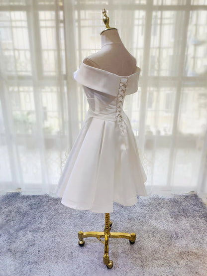 Aimishang Elegant A Line Off Shoulder Satin Lace-Up Back Formal Prom Dress Simple Homecoming Dress