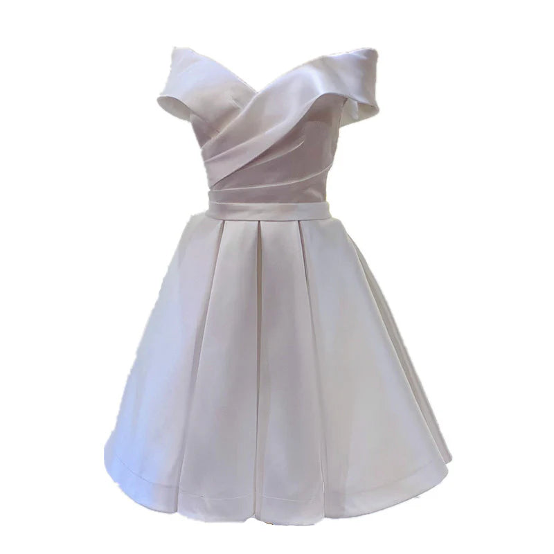 Aimishang Elegant A Line Off Shoulder Satin Lace-Up Back Formal Prom Dress Simple Homecoming Dress