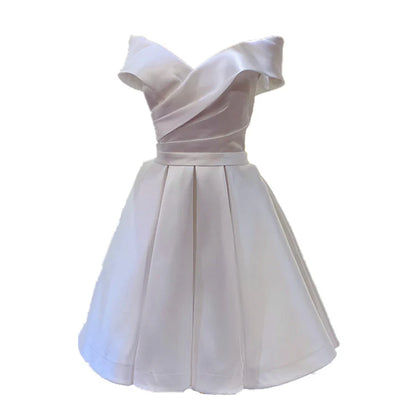 Aimishang Elegant A Line Off Shoulder Satin Lace-Up Back Formal Prom Dress Simple Homecoming Dress