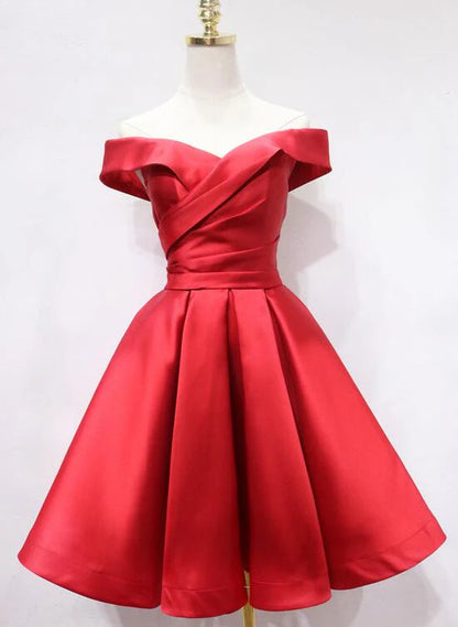 Aimishang Elegant A Line Off Shoulder Satin Lace-Up Back Short Formal Prom Dress Pretty Homecoming Dress