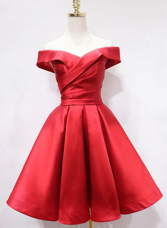 Aimishang Elegant A Line Off Shoulder Satin Lace-Up Back Short Formal Prom Dress Pretty Homecoming Dress