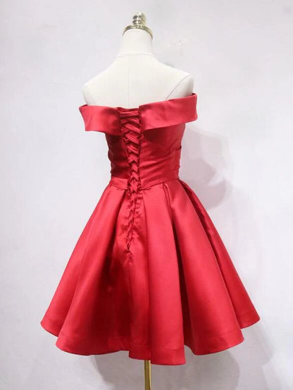 Aimishang Elegant A Line Off Shoulder Satin Lace-Up Back Short Formal Prom Dress Pretty Homecoming Dress
