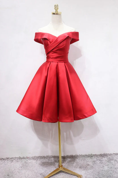 Aimishang Elegant A Line Off Shoulder Satin Lace-Up Back Short Formal Prom Dress Pretty Homecoming Dress