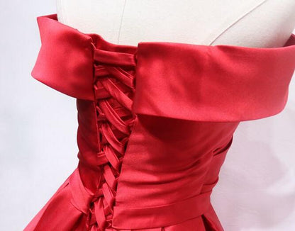 Aimishang Elegant A Line Off Shoulder Satin Lace-Up Back Short Formal Prom Dress Pretty Homecoming Dress