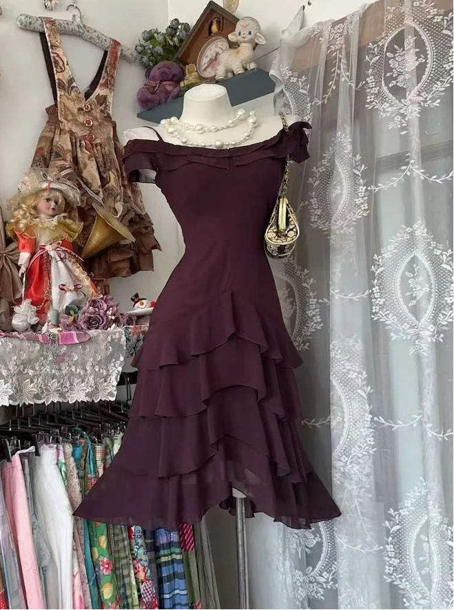 Aimishang Elegant A Line Off Shoulder Tiered Ruffled Layers Evening Party Dress Classy Homecoming Dress