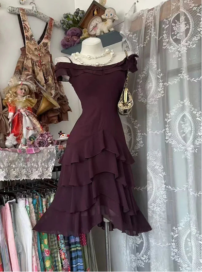 Aimishang Elegant A Line Off Shoulder Tiered Ruffled Layers Evening Party Dress Classy Homecoming Dress