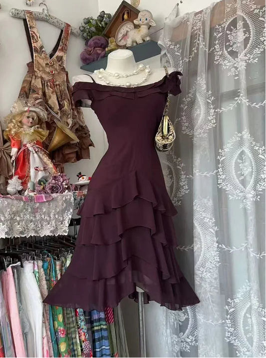 Aimishang Elegant A Line Off Shoulder Tiered Ruffled Layers Evening Party Dress Classy Homecoming Dress
