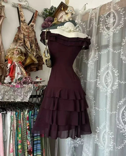 Aimishang Elegant A Line Off Shoulder Tiered Ruffled Layers Evening Party Dress Classy Homecoming Dress