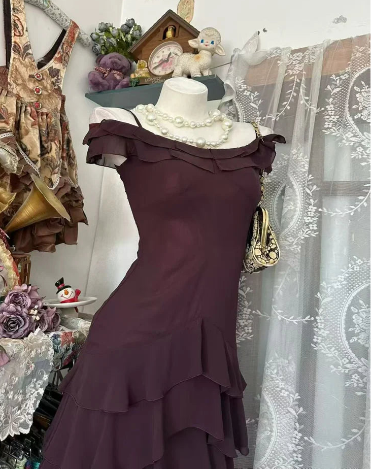 Aimishang Elegant A Line Off Shoulder Tiered Ruffled Layers Evening Party Dress Classy Homecoming Dress