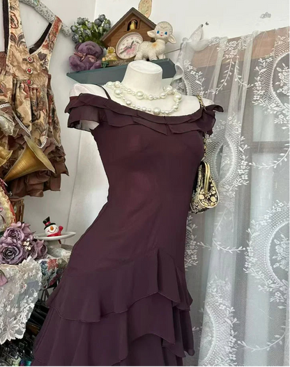 Aimishang Elegant A Line Off Shoulder Tiered Ruffled Layers Evening Party Dress Classy Homecoming Dress