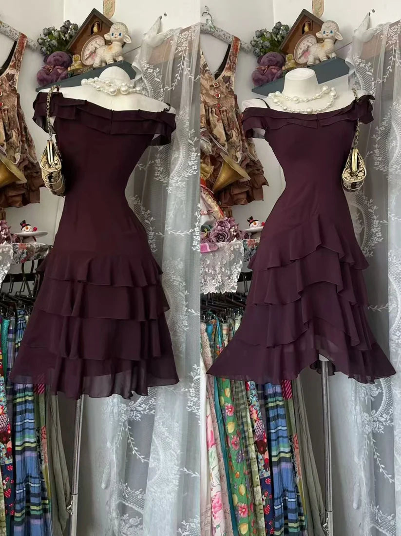 Aimishang Elegant A Line Off Shoulder Tiered Ruffled Layers Evening Party Dress Classy Homecoming Dress