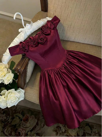 Aimishang Elegant A Line Off The Shoulder Satin Short Birthday Party Dress Pretty Floral Homecoming Dress