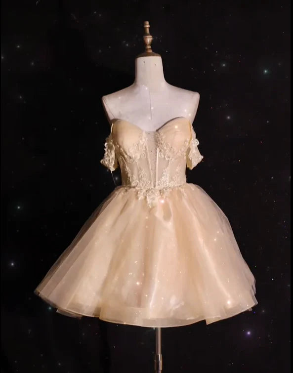 Aimishang Elegant A Line Off The Shoulder Short Party Prom Dress Pretty Graduation Homecoming Dress with Appliques