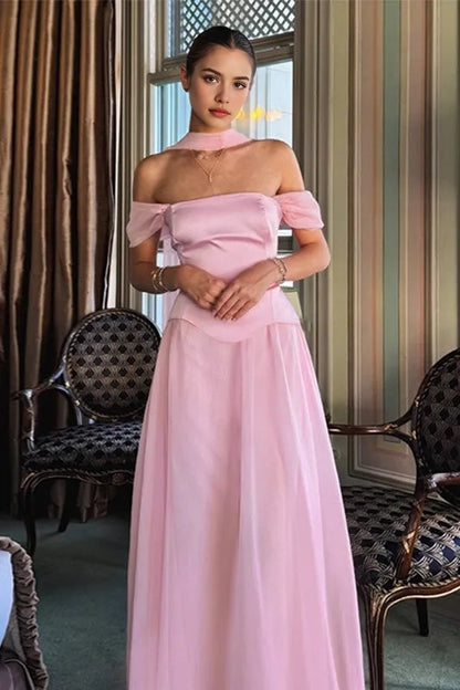 Aimishang Elegant A Line Off the Shoulder Long Formal Prom Dress Sweet Wedding Guest Party Dress