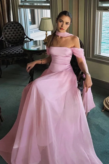 Aimishang Elegant A Line Off the Shoulder Long Formal Prom Dress Sweet Wedding Guest Party Dress