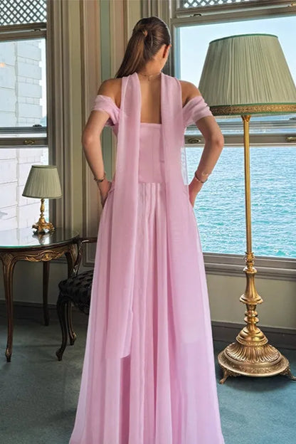 Aimishang Elegant A Line Off the Shoulder Long Formal Prom Dress Sweet Wedding Guest Party Dress