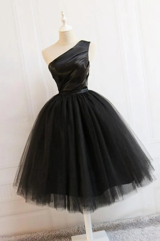 Aimishang Elegant A Line One Shoulder Sleeveless Black Formal Prom Dress Classy Evening Party Dress