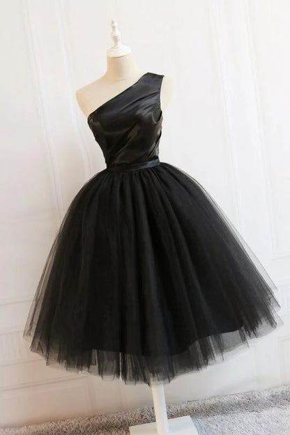 Aimishang Elegant A Line One Shoulder Sleeveless Black Formal Prom Dress Classy Evening Party Dress