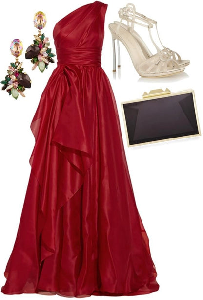 Aimishang Elegant A Line One Shoulder Sleeveless Long Party Evening Gown Chic Formal Prom Dress for Women