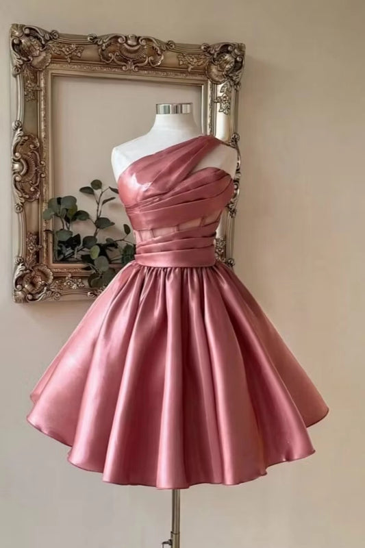 Aimishang Elegant A Line One Shoulder Sleeveless Pleated Short Graduation Party Dress Stylish Homecoming Dress