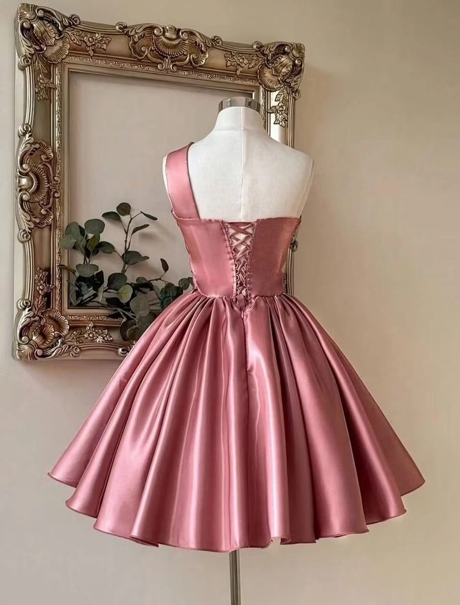Aimishang Elegant A Line One Shoulder Sleeveless Pleated Short Graduation Party Dress Stylish Homecoming Dress