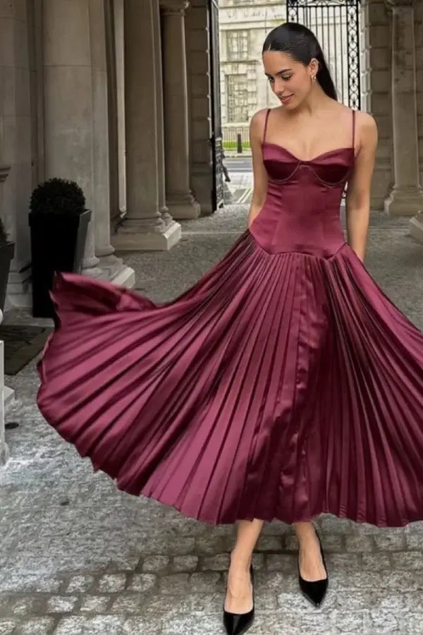 Aimishang Elegant A Line Pleated Sleeveless Party Evening Gowns Cute Graduation Dress For Girls