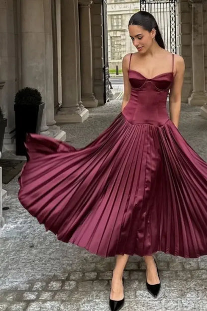 Aimishang Elegant A Line Pleated Sleeveless Party Evening Gowns Cute Graduation Dress For Girls