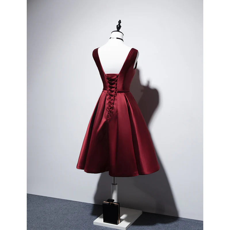 Aimishang Elegant A Line Satin Sleeveless V-neckline Lace-up Party Prom Dress Cute Homecoming Dress