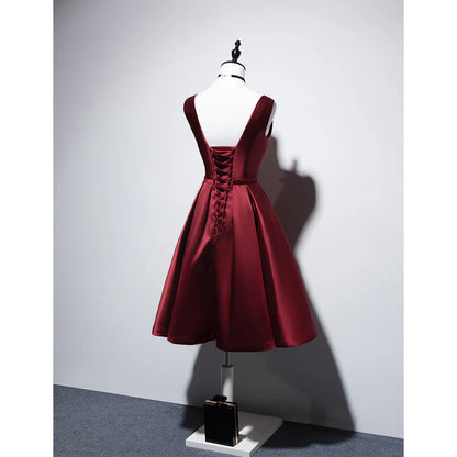 Aimishang Elegant A Line Satin Sleeveless V-neckline Lace-up Party Prom Dress Cute Homecoming Dress