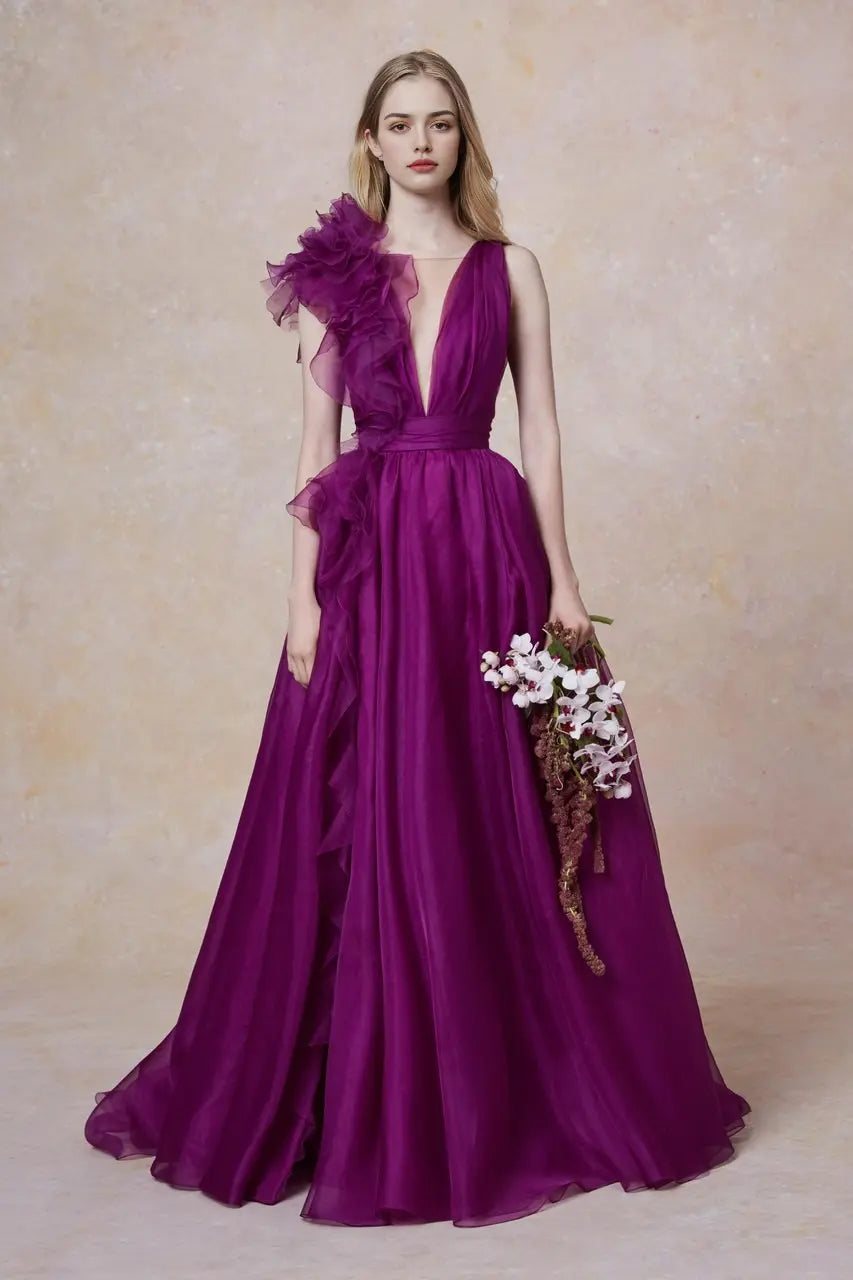 Aimishang Elegant A Line Sleeveless Party Evening Gown Charming Long Formal Prom Dress With Slit