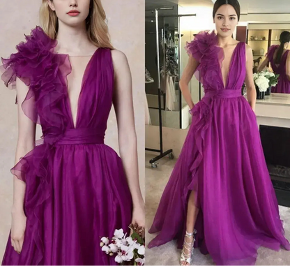 Aimishang Elegant A Line Sleeveless Party Evening Gown Charming Long Formal Prom Dress With Slit