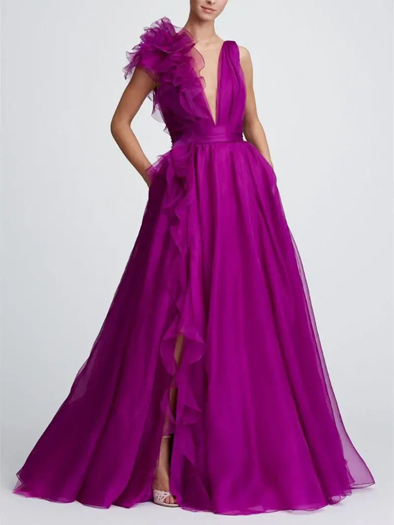 Aimishang Elegant A Line Sleeveless Party Evening Gown Charming Long Formal Prom Dress With Slit