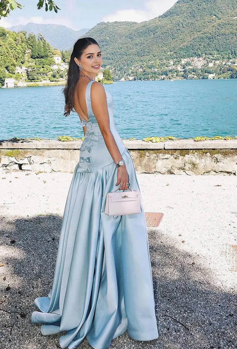 Aimishang Elegant A Line Sleeveless Party Evening Gown Cute Wedding Guest Dress With Bow(s)
