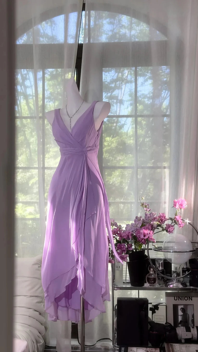 Aimishang Elegant A Line Sleeveless Purple Chiffon Formal Prom Dress Charming Wedding Guest Party Dress