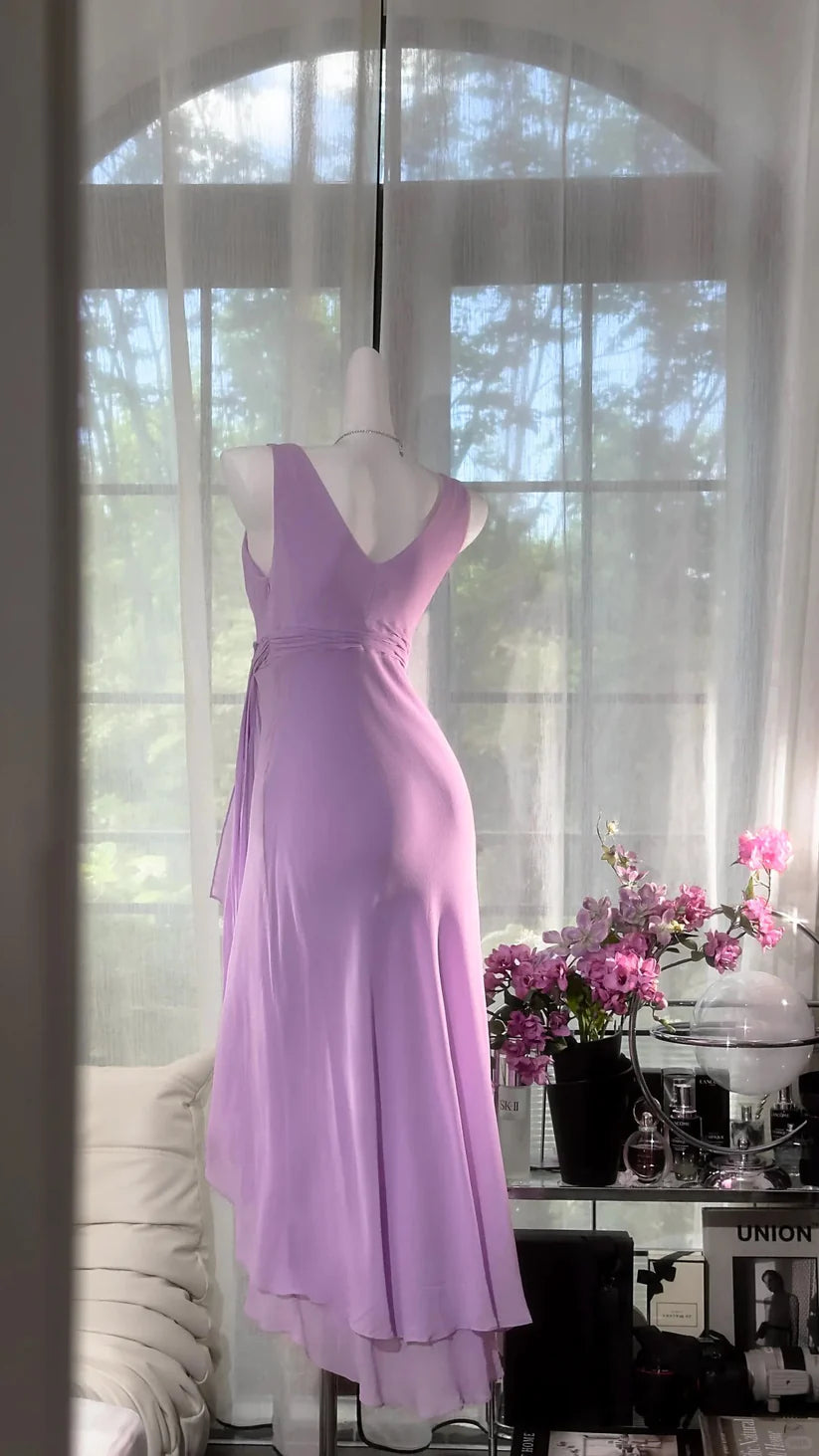 Aimishang Elegant A Line Sleeveless Purple Chiffon Formal Prom Dress Charming Wedding Guest Party Dress