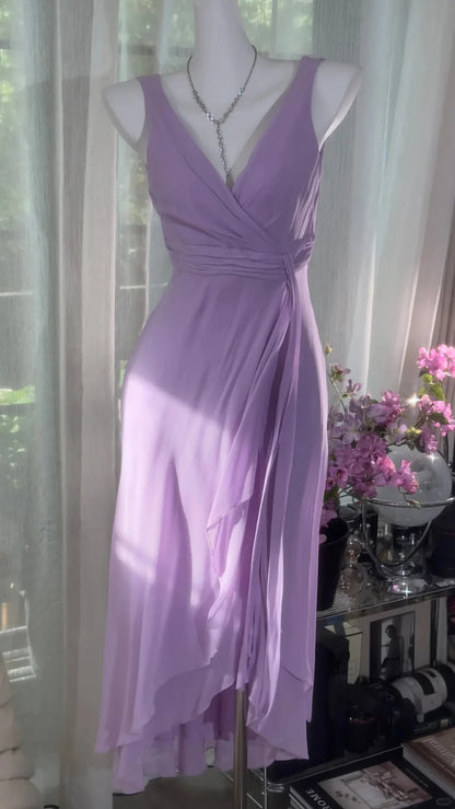 Aimishang Elegant A Line Sleeveless Purple Chiffon Formal Prom Dress Charming Wedding Guest Party Dress