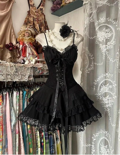 Aimishang Elegant A Line Spaghetti Straps Black Sleeveless Short Formal Birthday Party Dress Pretty Graduation Homecoming Dress No With Neck accessories
