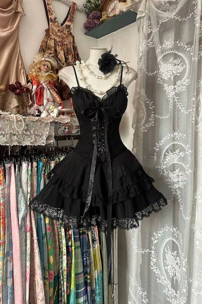 Aimishang Elegant A Line Spaghetti Straps Black Sleeveless Short Formal Birthday Party Dress Pretty Graduation Homecoming Dress No With Neck accessories