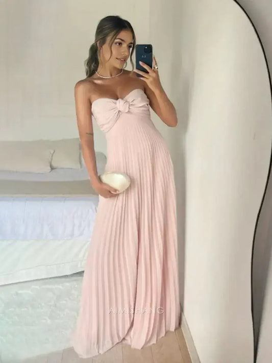 Aimishang Elegant A Line Sweetheart Strapless Chiffon Long Formal Prom Dress Charming Evening Gown Sexy Wedding Guest Party Dress