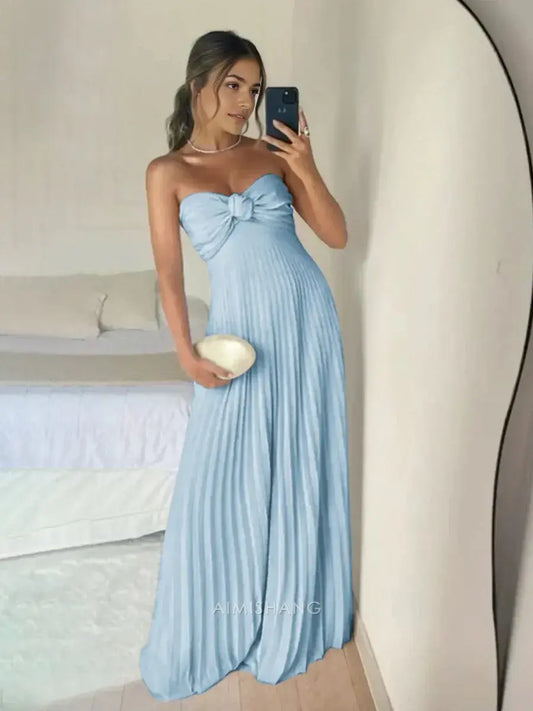 Aimishang Elegant A Line Sweetheart Strapless Chiffon Long Formal Prom Dress Charming Evening Gown Sexy Wedding Guest Party Dress