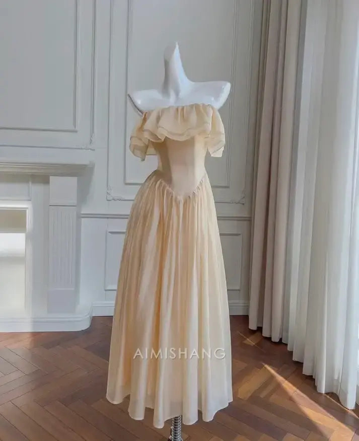Aimishang Elegant A Line Strapless Formal Prom Dress Pretty Wedding Guest Dress Sweet Evening Party Gowns