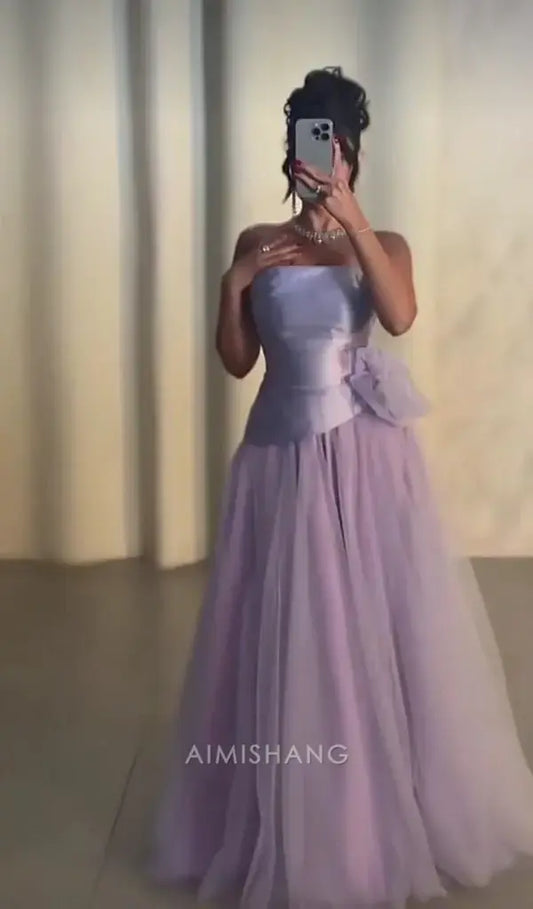 Aimishang Elegant A Line Strapless Long Formal Prom Dress Sweet Party Evening Gowns Charming Wedding Guest Dress