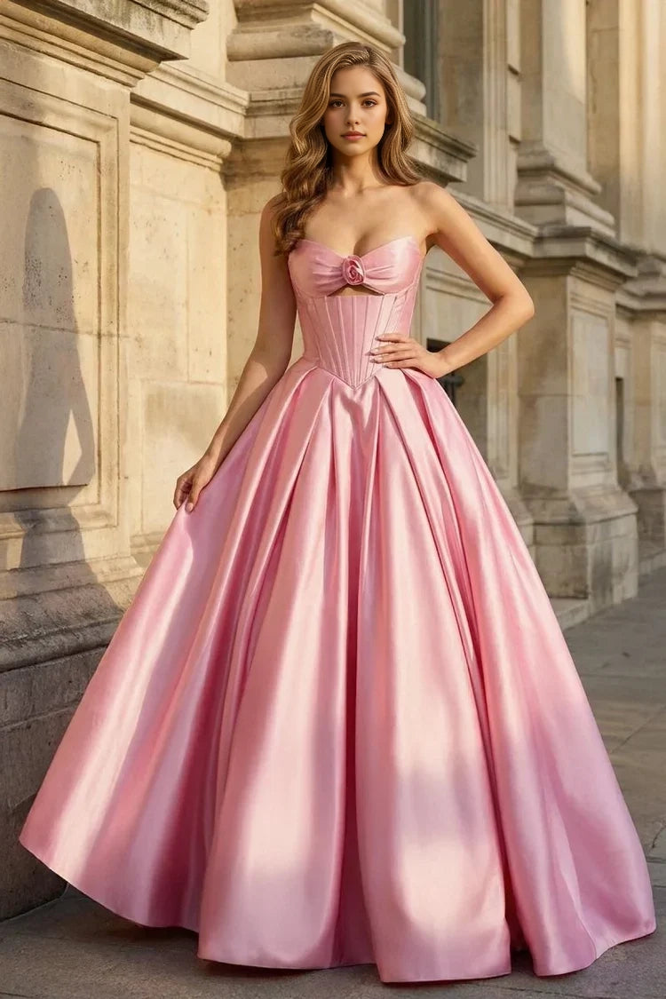 Aimishang Elegant A Line Strapless Satin Lace Up Back Long Formal Prom Dress Sweet Graduation Party Dress
