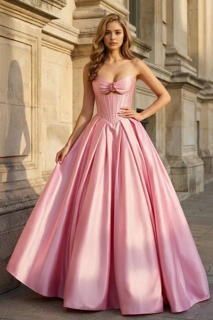 Aimishang Elegant A Line Strapless Satin Lace Up Back Long Formal Prom Dress Sweet Graduation Party Dress