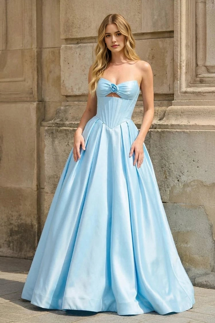 Aimishang Elegant A Line Strapless Satin Lace Up Back Long Formal Prom Dress Sweet Graduation Party Dress