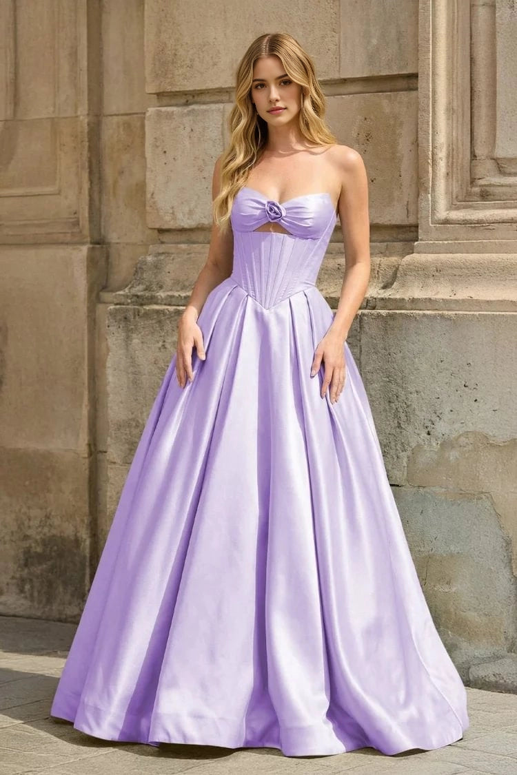 Aimishang Elegant A Line Strapless Satin Lace Up Back Long Formal Prom Dress Sweet Graduation Party Dress